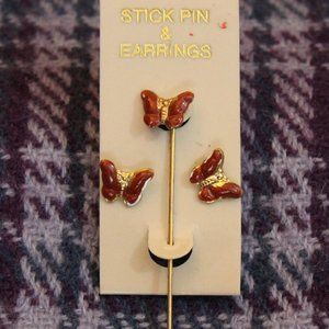 Nos Butterfly Stickpin and Earrings Set
